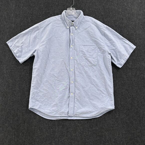 Eddie Bauer Shirt Mens Large Blue Short Sleeve Button Down 100% Cotton Pocket - Picture 1 of 9